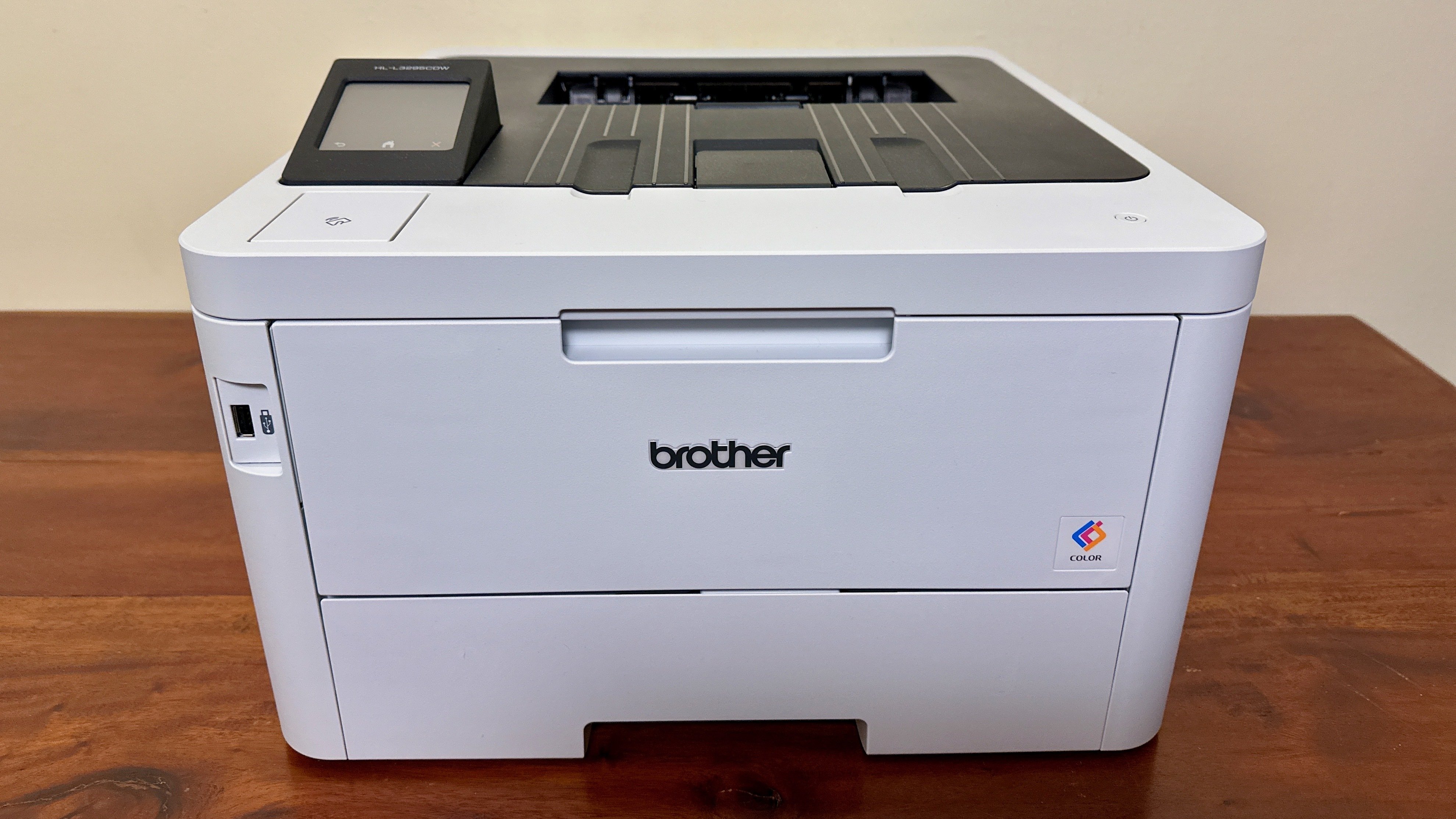 Printer on a wooden table